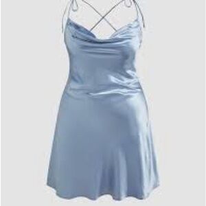 Divided Sky Blue Satin Chemise A0161